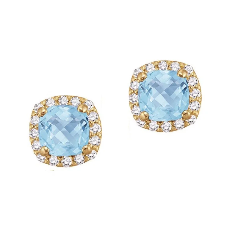 women adjustable earrings -5MM Simulated Aquamarine and White Sapphire Stud Earrings in 10KT Yellow Gold