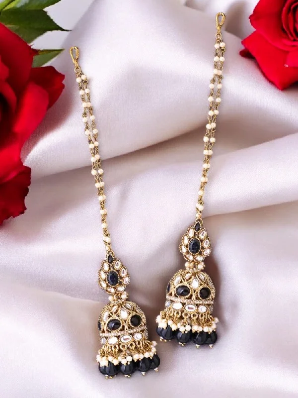 women bridal stud earrings -Jet Gita Sahara Jhumkis