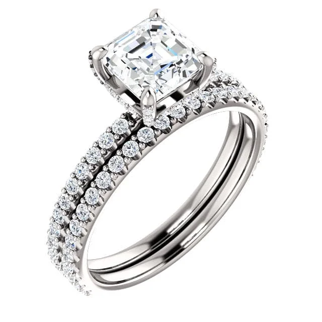 women cushion-cut engagement rings -2.80 Ct. Hidden Halo Asscher Cut Diamond Ring Set F Color VS1 GIA Certified