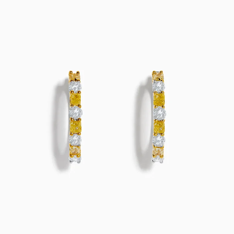 women modern earrings -Canare 18K Two Tone White and Yellow Diamond Hoop Earrings