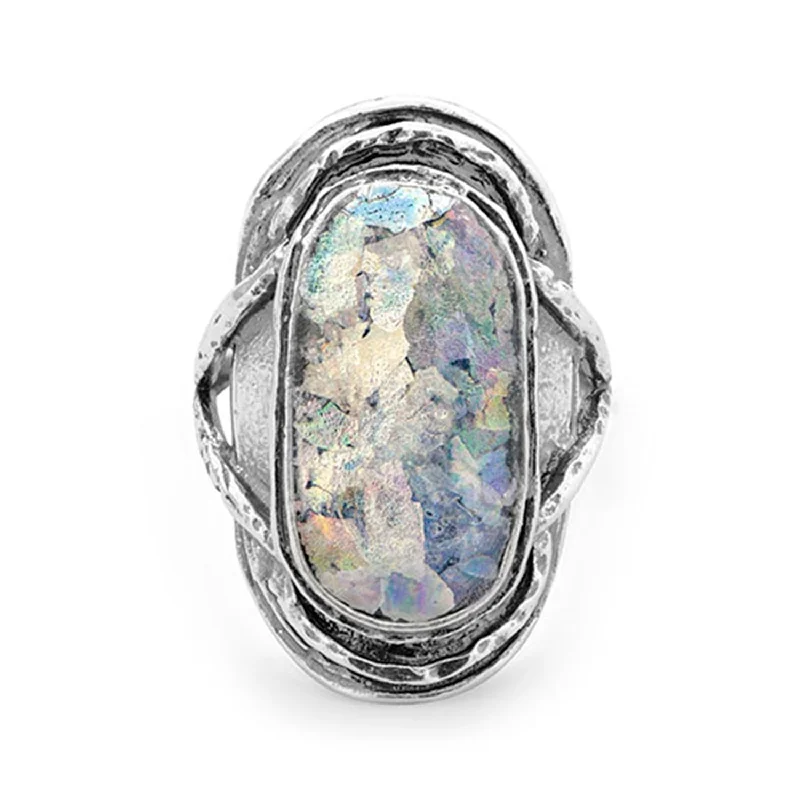 women gemstone cocktail rings -Ancient Roman Glass Ring Oval Shape Antiqued Sterling Silver