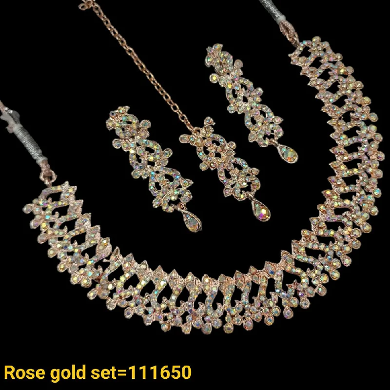 women delicate gold necklaces -Padmawati Bangles Rose Gold Plated Austrian Stone Necklace Set