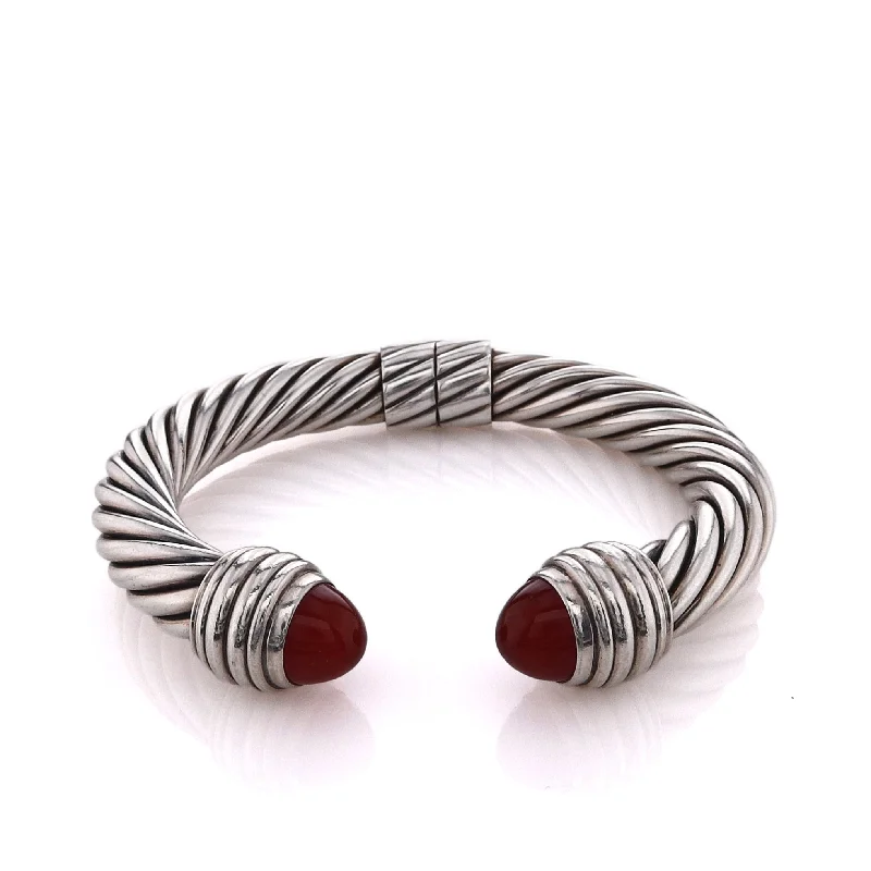 women silver plated bracelets -Estate David Yurman Sterling Silver Cabochon Carnelian Ends Hinged Cuff Bracelet