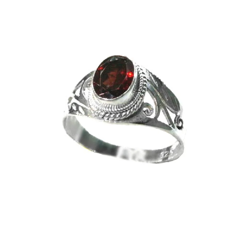 women diamond wedding rings -Genuine 1 Carat Garnet Sterling Silver Scroll Design Ring, Handmade