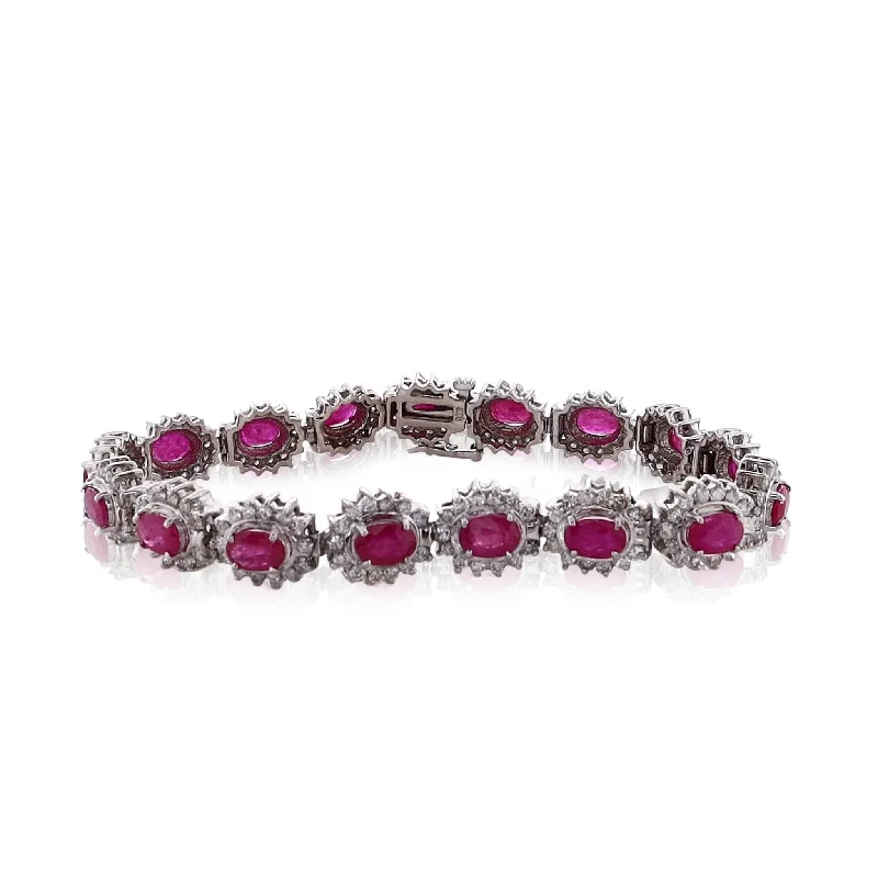 women double bangle bracelets -Estate 14 Karat White Gold Ruby and Diamond Bracelet