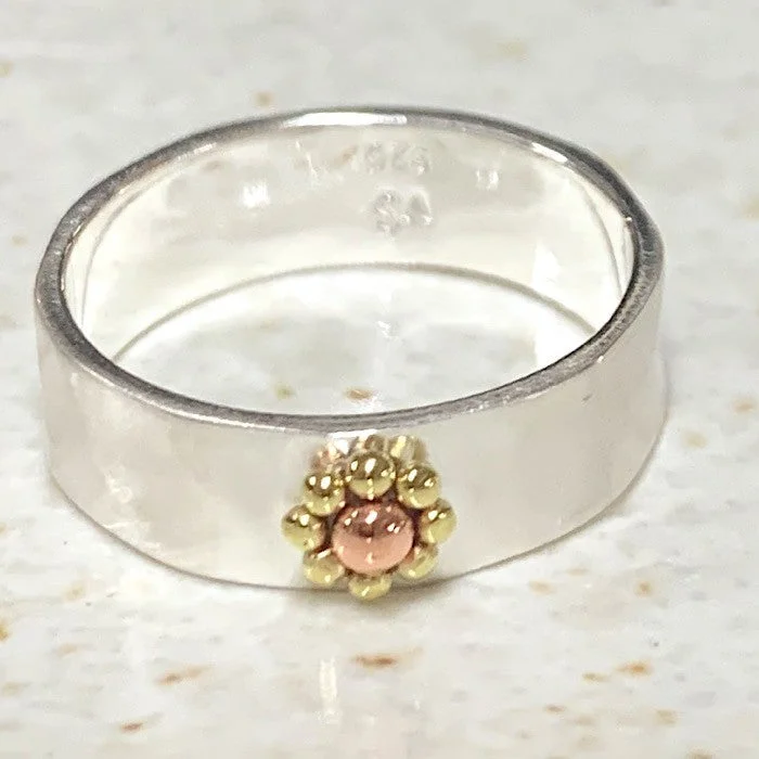 women sparkling rings -RING STERLING SILVER BAND BRASS COPPER FLOWER SIZE 6