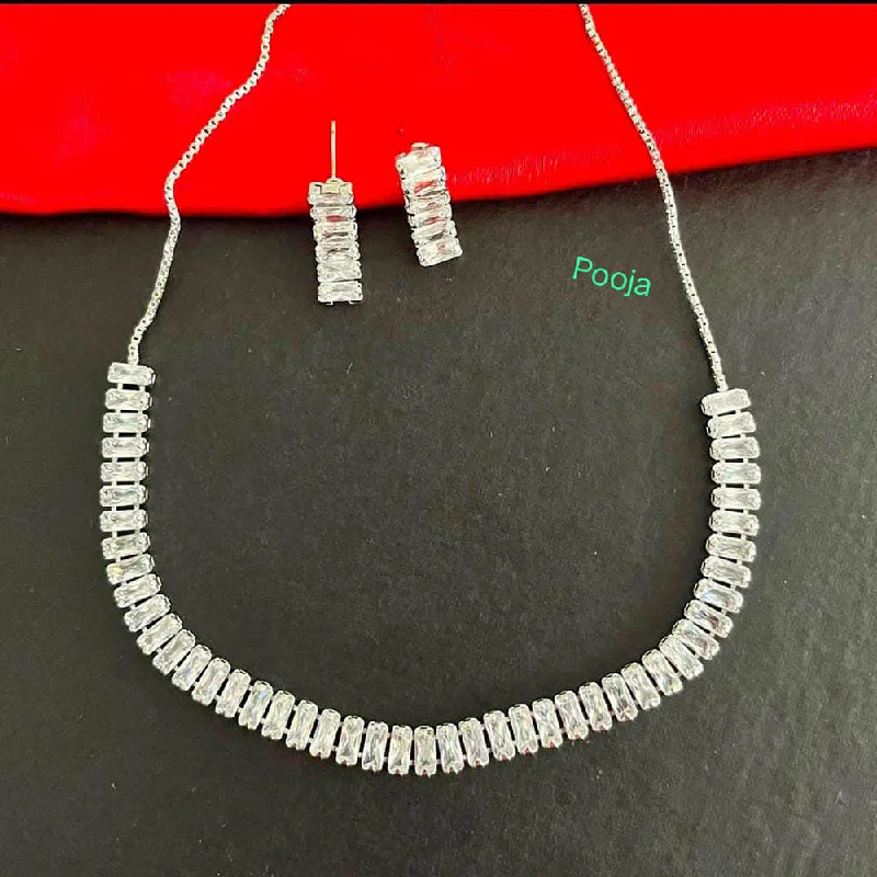 women luxurious silver necklaces -Pooja Bangles Silver Plated AD Stone Necklace Set