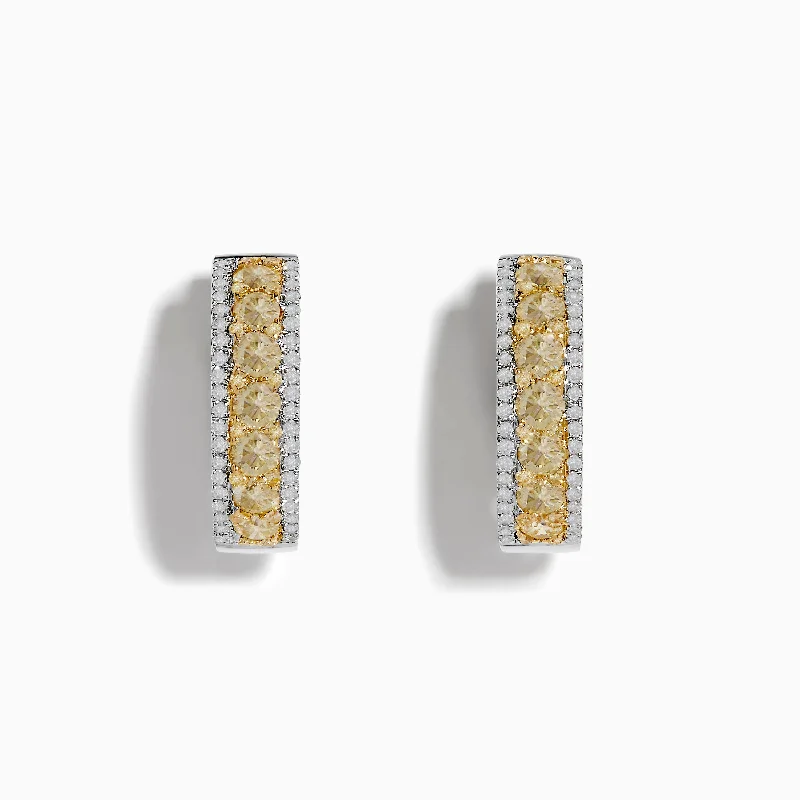 women gold stud earrings -14K Two Tone White and Yellow Diamond Hoop Earrings