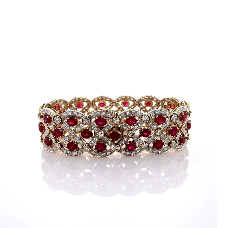 women pearl bracelets -Estate 18K Yellow Gold Ruby and Diamond Scallop Bracelet