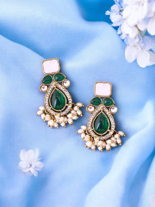 women statement stud earrings -Emerald Nalini Danglers