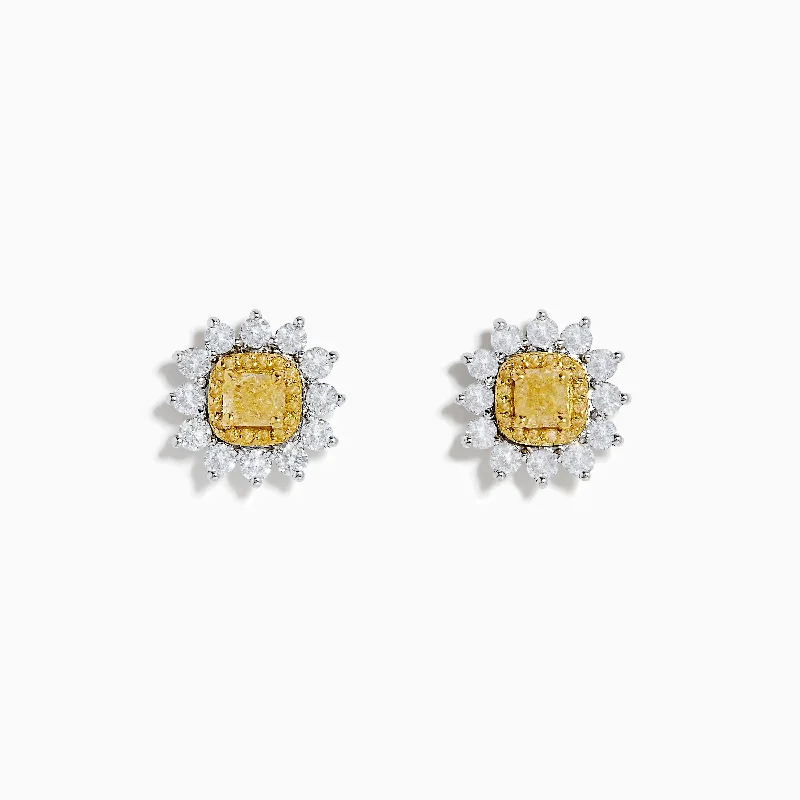 women stacking earrings -Canare 18K Two Tone Gold White and Yellow Diamond Flower Earrings