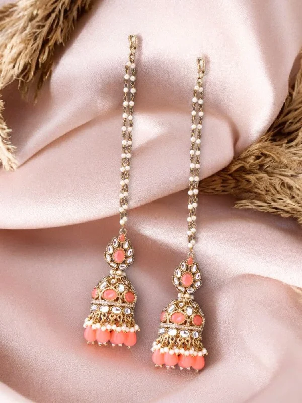 women custom earrings -Coral Gita Sahara Jhumkis