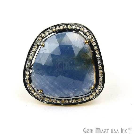 women unique rings -Sapphire with Diamond Pave Ring, 925 Sterling Silver Gold Vermeil Adjustable Gemstone Ring (NDRG-12027)