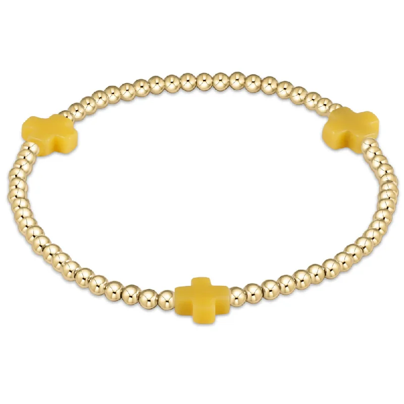 women pearl bangles -enewton 6.25" Signature Cross Gold Pattern 3mm Bead Bracelet - Canary