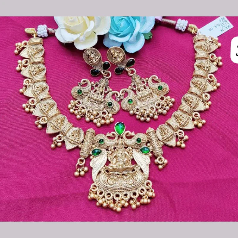 women luxury pearl necklaces -Pooja Bagles Gold Plated Temple Necklace Set