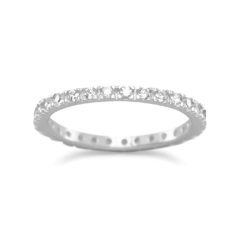 women diamond eternity rings -Eternity Wedding Band with Cubic Zirconia Rhodium on Sterling Silver Nontarnish