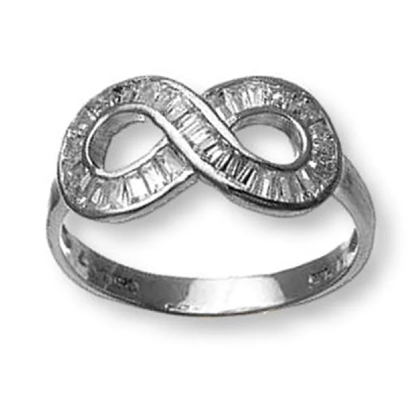 women cocktail rings -Infinity Ring with Baguette Cubic Zirconia Sterling Silver