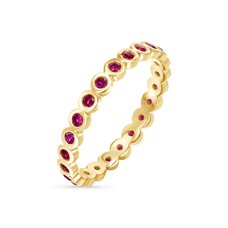 women personalized wedding rings -Ruby Bezel Eternity Band