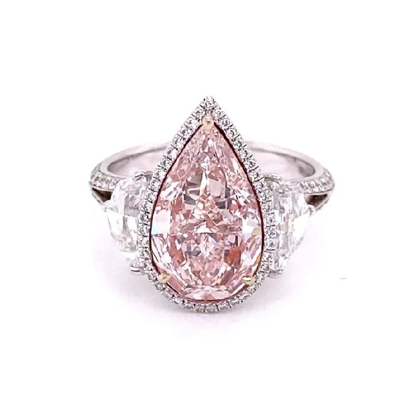 women stackable diamond engagement rings -BLUSH 5 Carat Pear Shape Pink Diamond Engagement Ring 18K GIA CERTIFIED BY MIKE NEKTA