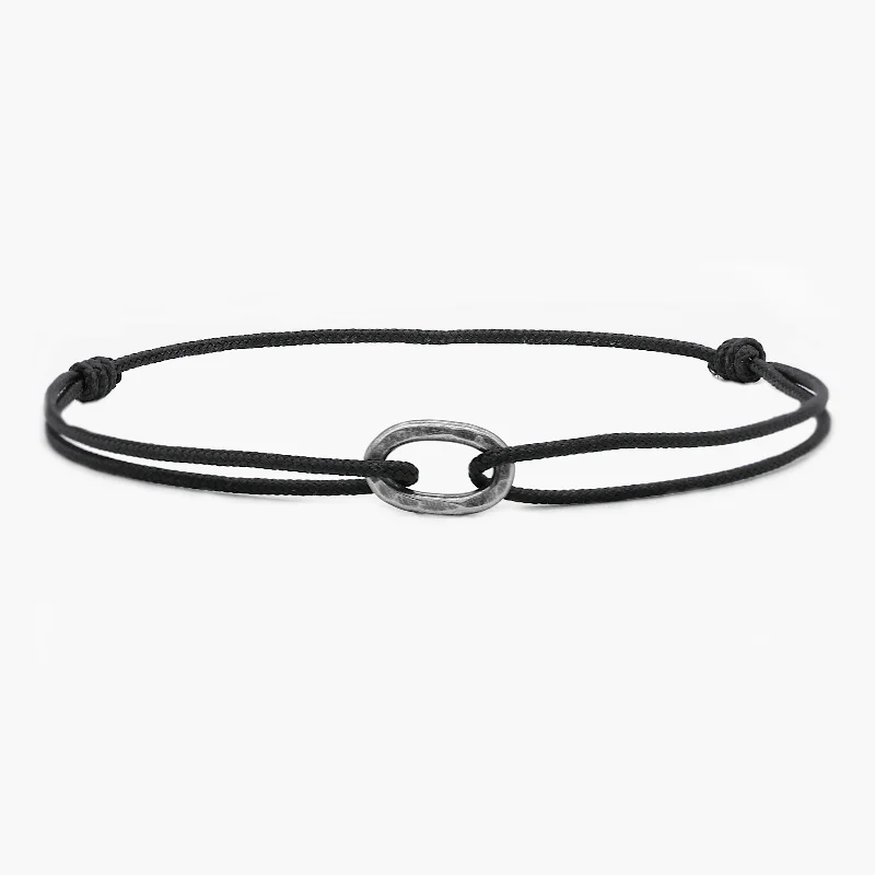 women luxury bangles -Nylon Thread With Silver Hoop "Indah" Bracelet (Black)