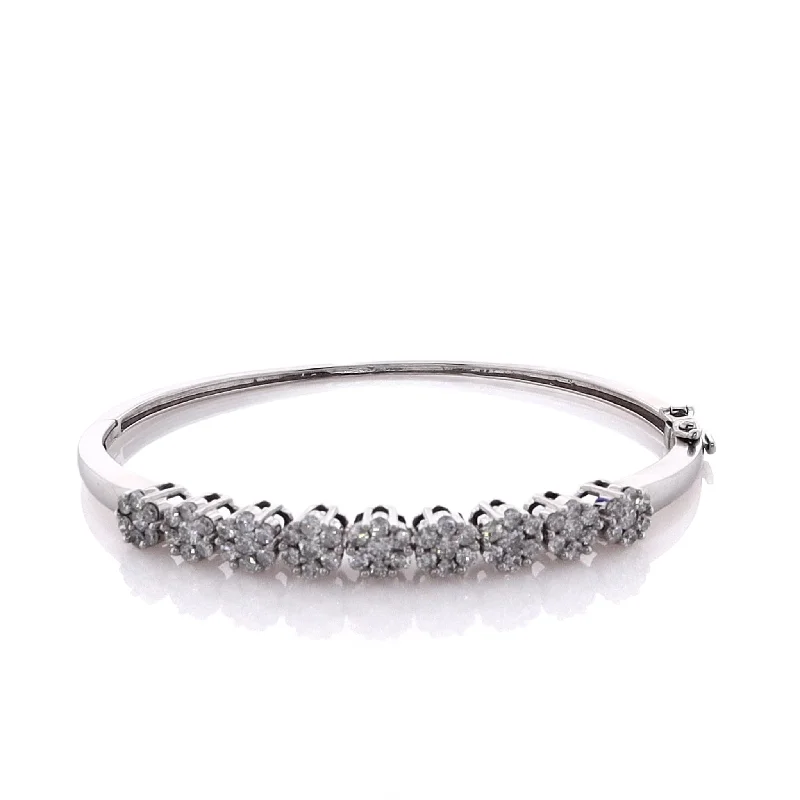 women eco-friendly bracelets -Estate 14 Karat White Gold Hinged Diamond Bangle Bracelet