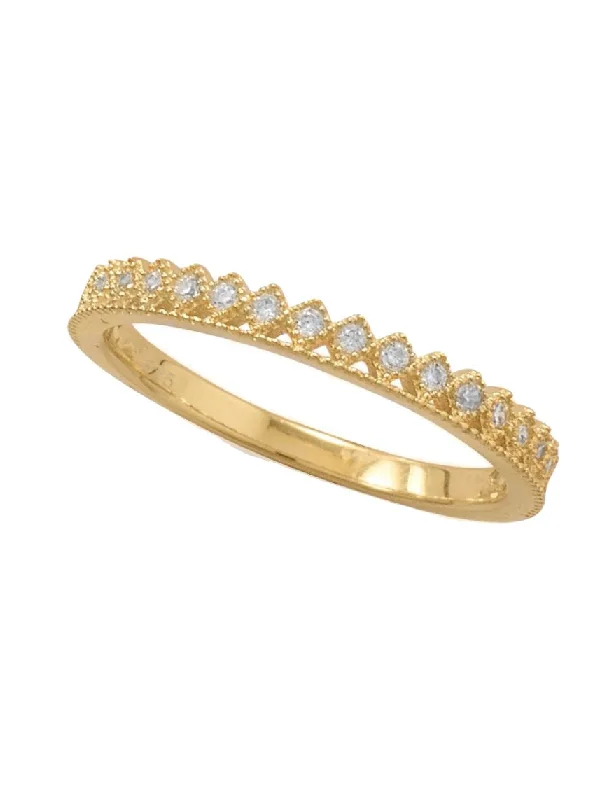 women unique gemstone rings -Gold-plated Sterling Silver Stackable Crown Band Ring with Cubic Zirconia