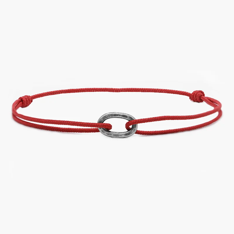 women bangle bracelets set -Nylon Thread With Silver Hoop "Indah" Bracelet (Red)