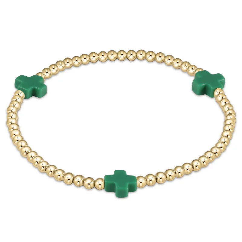 women birthstone bangles -enewton 5.5" egirl Signature Cross Gold Pattern 3mm Bead Bracelet - Emerald