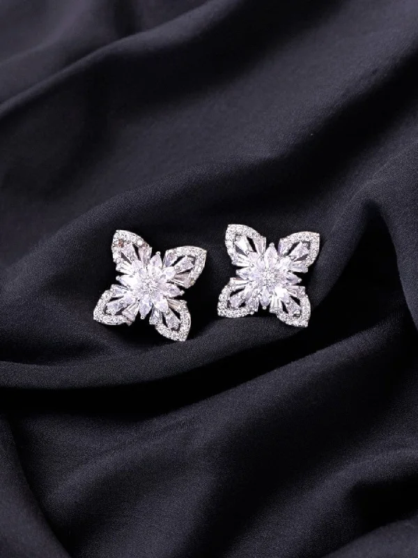 women modern earrings -Silver Kitty Zirconia Studs