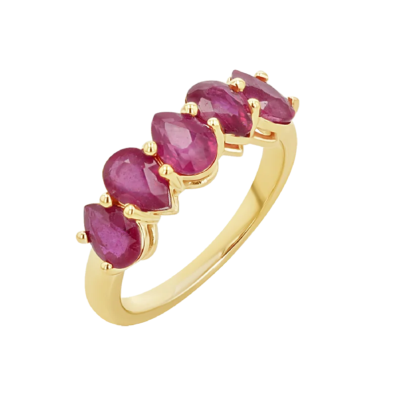 women solitaire rings -Pear Shape Ruby Half Eternity