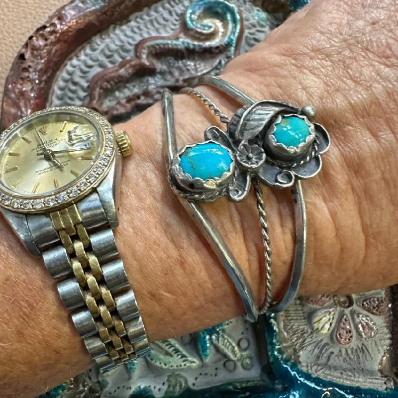 women fashion bangles -Vintage Navajo Turquoise Sterling Silver One Feather Bracelet Calvin Mariano