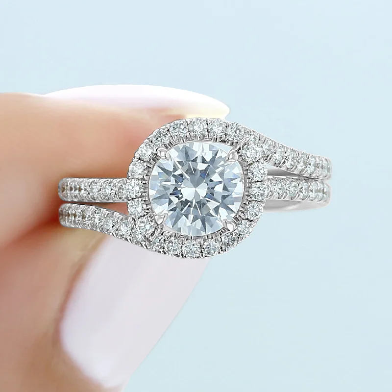 women wedding band engagement rings -1.0 ct  Round cut Halo Moissanite Engagement Ring