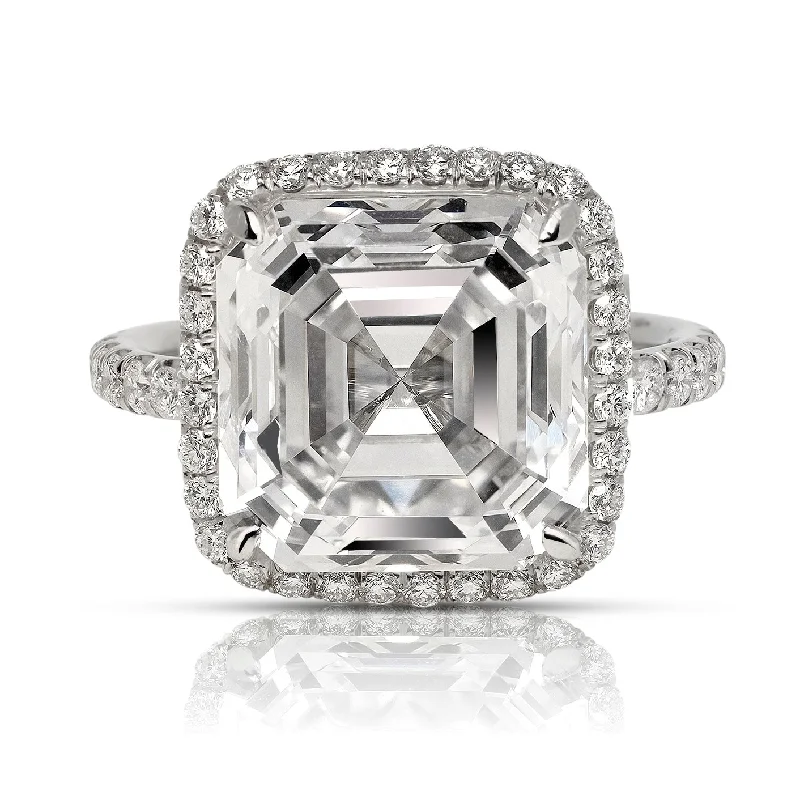 women bridal engagement rings -AMARA 10 CARAT ASSCHER CUT E COLOR VVS1 CLARITY DIAMOND ENGAGEMENT RING PLATINUM GIA CERTIFIED 9 CT E VVS1 BY MIKE NEKTA