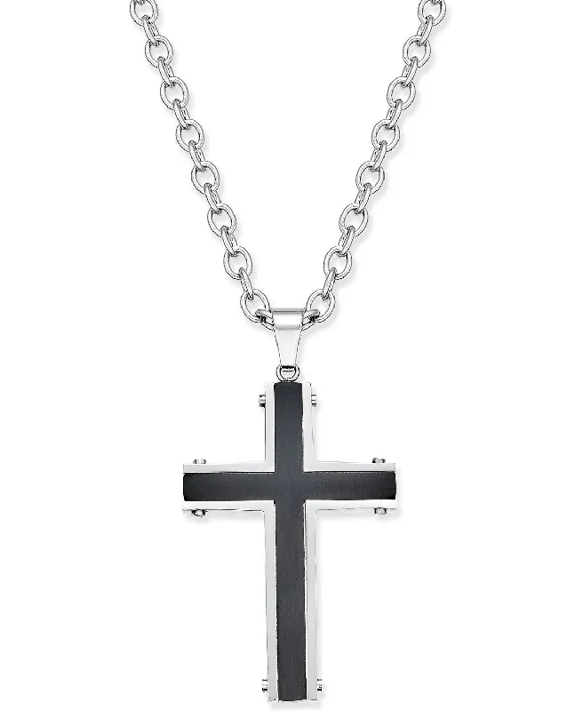 women antique necklaces -Men's Two-Tone Stainless Steel Cross Pendant Necklace