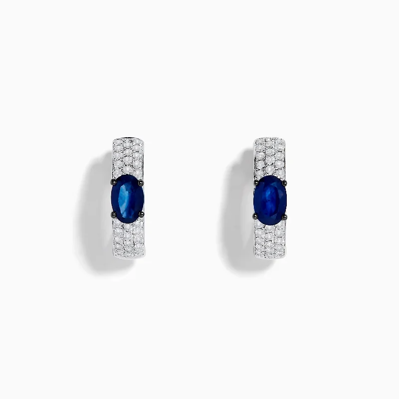 women statement stud earrings -Royal Bleu 14K White Gold Sapphire and Diamond Huggie Earrings