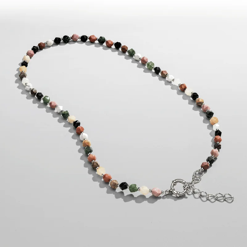 women geometric necklaces -Stone Beaded Necklace (Silver)