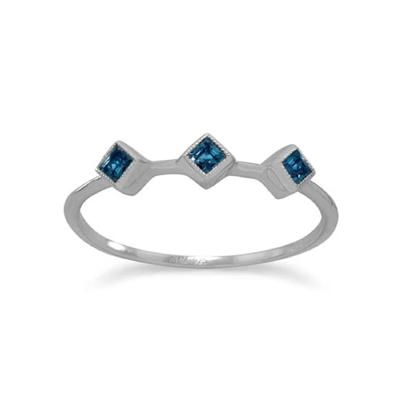 women high-quality rings -Small Stackable London Blue Topaz Ring Rhodium on Sterling Silver