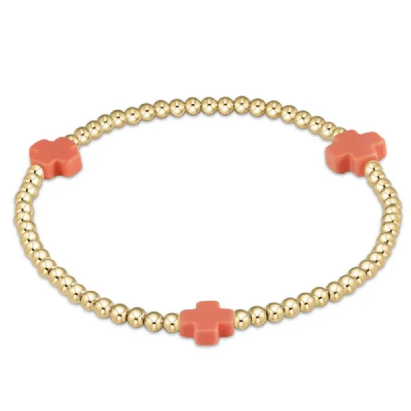 women gold bangles -enewton 6.5" Signature Cross Gold Pattern 3mm Bead Bracelet - Coral