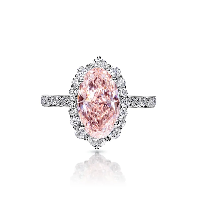 women stackable diamond engagement rings -Capri 3 Carat Fancy Intense Pink VS1 Oval Cut Diamond Engagement Ring in 18k White Gold