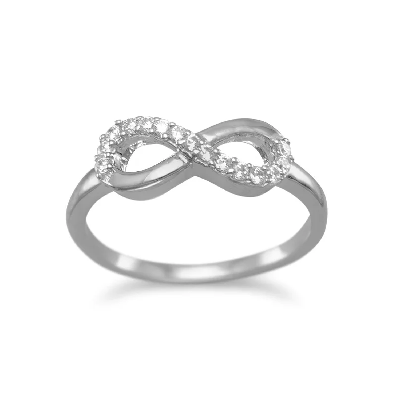 women wedding bands for women -Infinity Ring with Cubic Zirconia Rhodium on Sterling Silver, Sizes 4 to 10