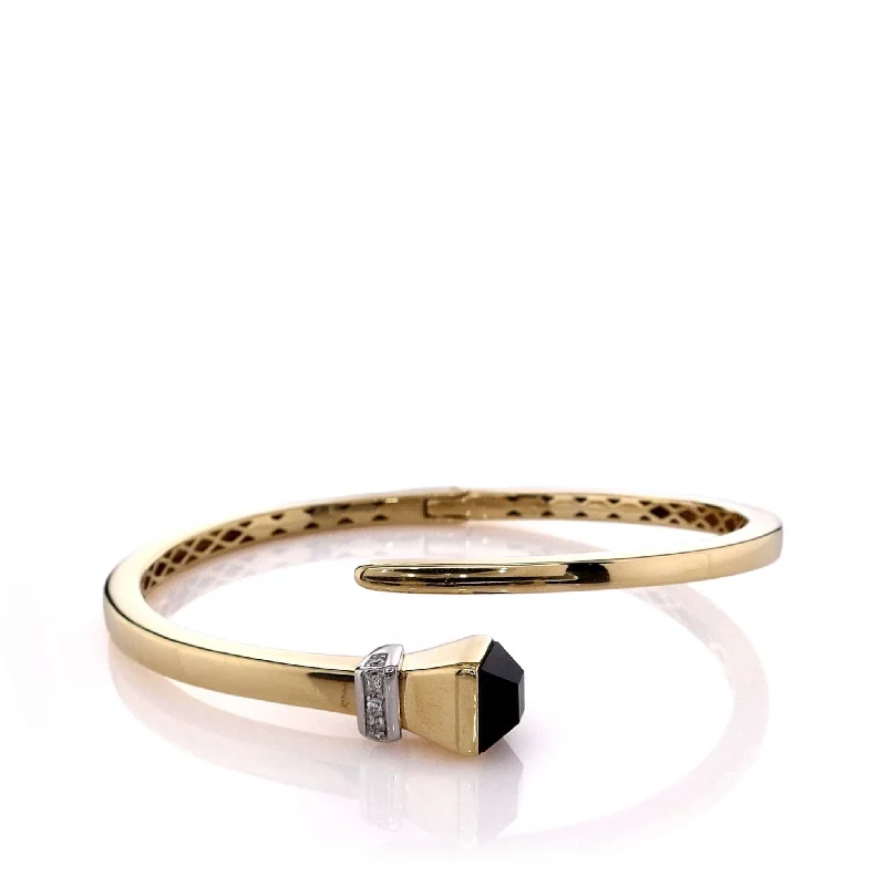 women trendy bracelets -14k Yellow Gold Onyx and Diamond Wrap Hardware Bangle Bracelet