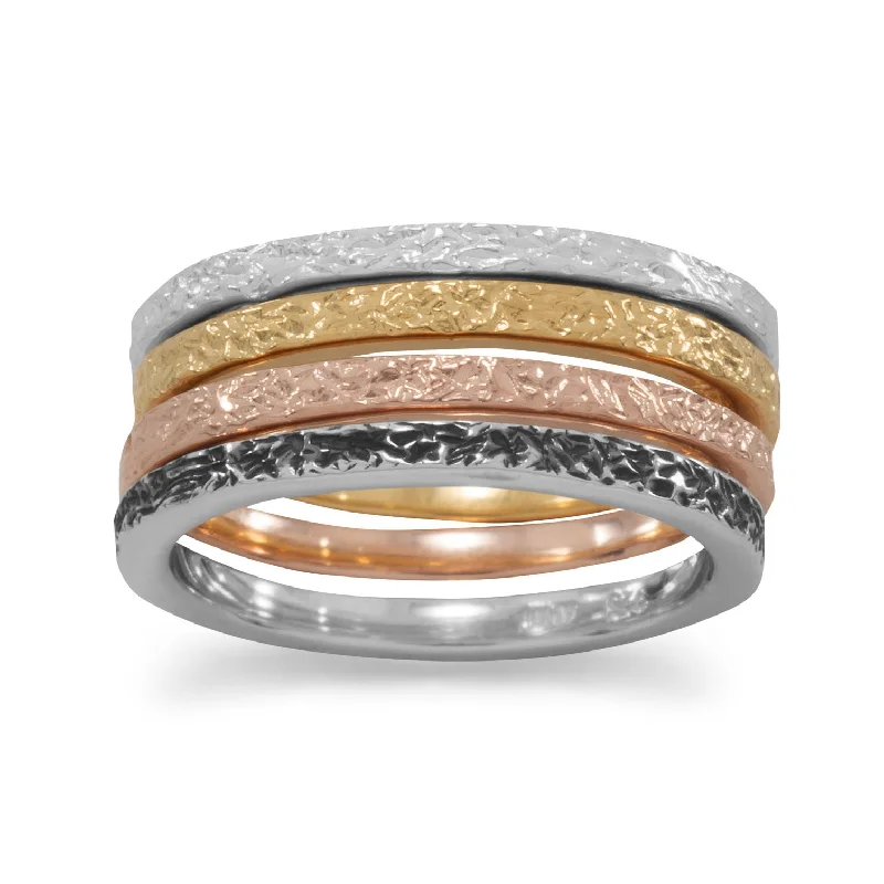 women platinum rings -Stacking Band Ring Set of 4 Rings Gold-plated and Sterling Silver Tri-tone