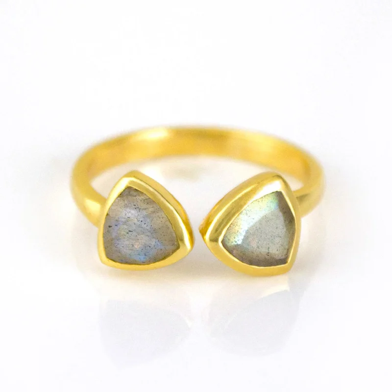 women wedding bands for women -Labradorite Adjustable Bow Tie Triangle Ring