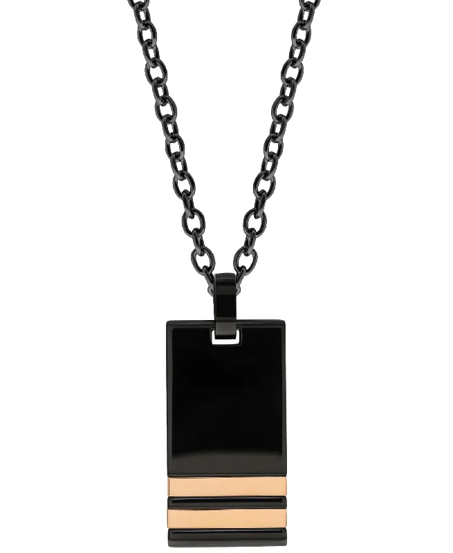 women gold necklaces -Sutton Stainless Steel Black Pendant Necklace With Double Rose Gold Stripe