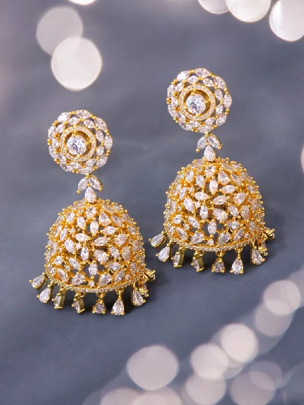 women dangle earrings -Golden Amara Zirconia Jhumkis