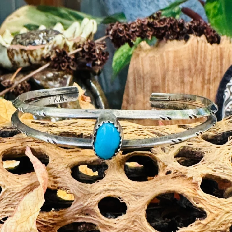 women luxury bracelets -Vintage Turquoise Knife Edge Stamped Sterling Silver Bracelet Navajo