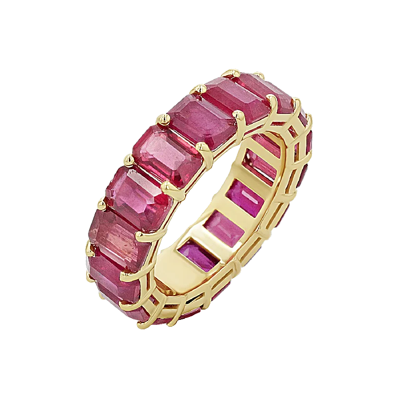 women gold wedding rings -Genuine Ruby Emerald Cut Eternity Ring