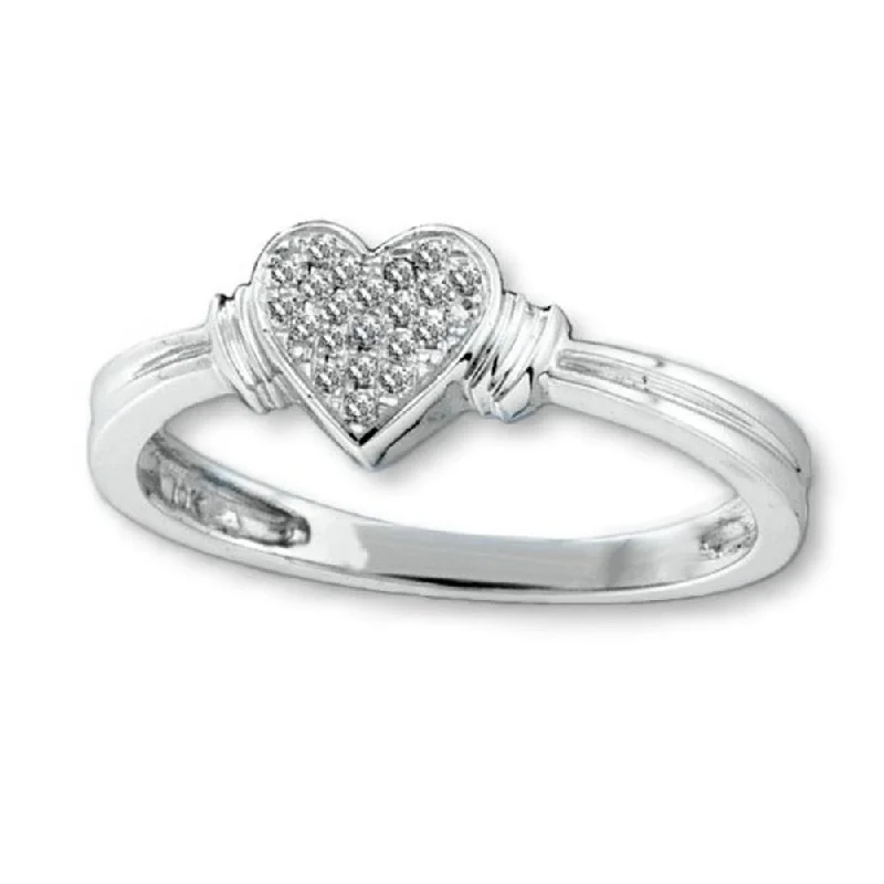 women large cocktail rings -Genuine Diamond Heart Ring Rhodium on Sterling Silver - Nontarnish