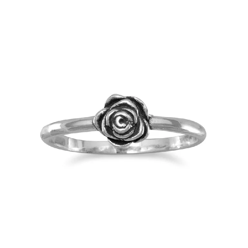 women wedding rings -Flower Rose Ring Pinkie Ring Small Antiqued Sterling Silver