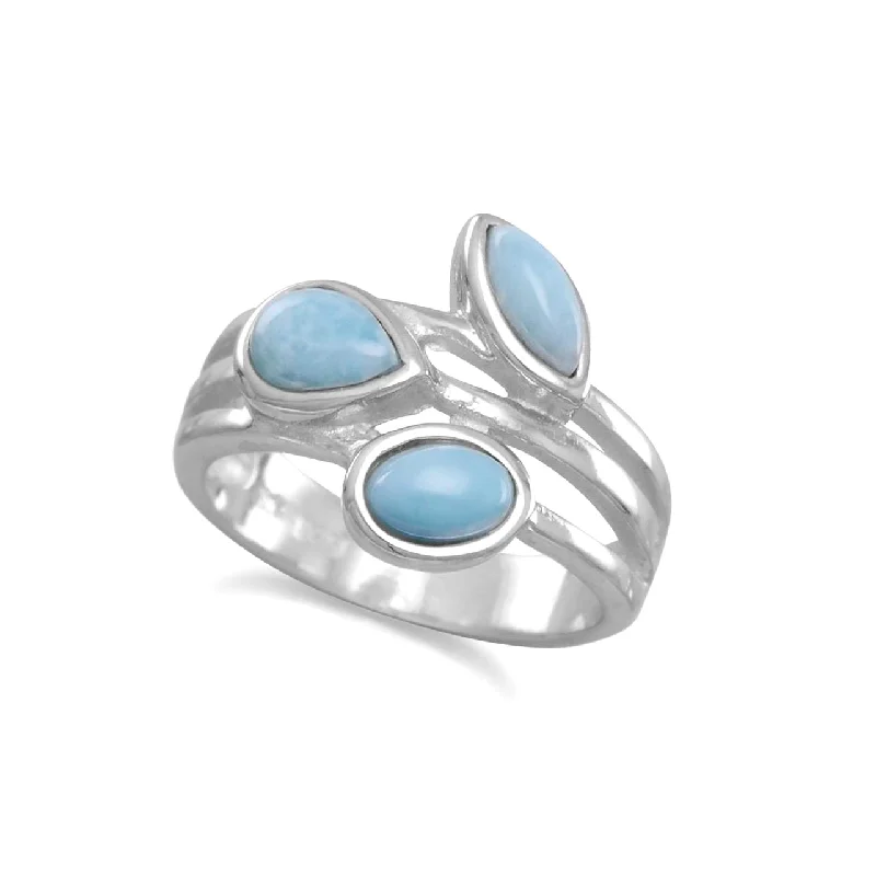 women ruby rings -Atlantis Stone Larimar Ring Three Band Stacked Look Sterling Silver, Sizes 6-9